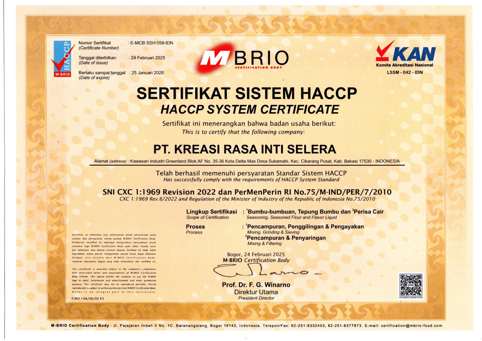 Sertifikat Sistem HACCP